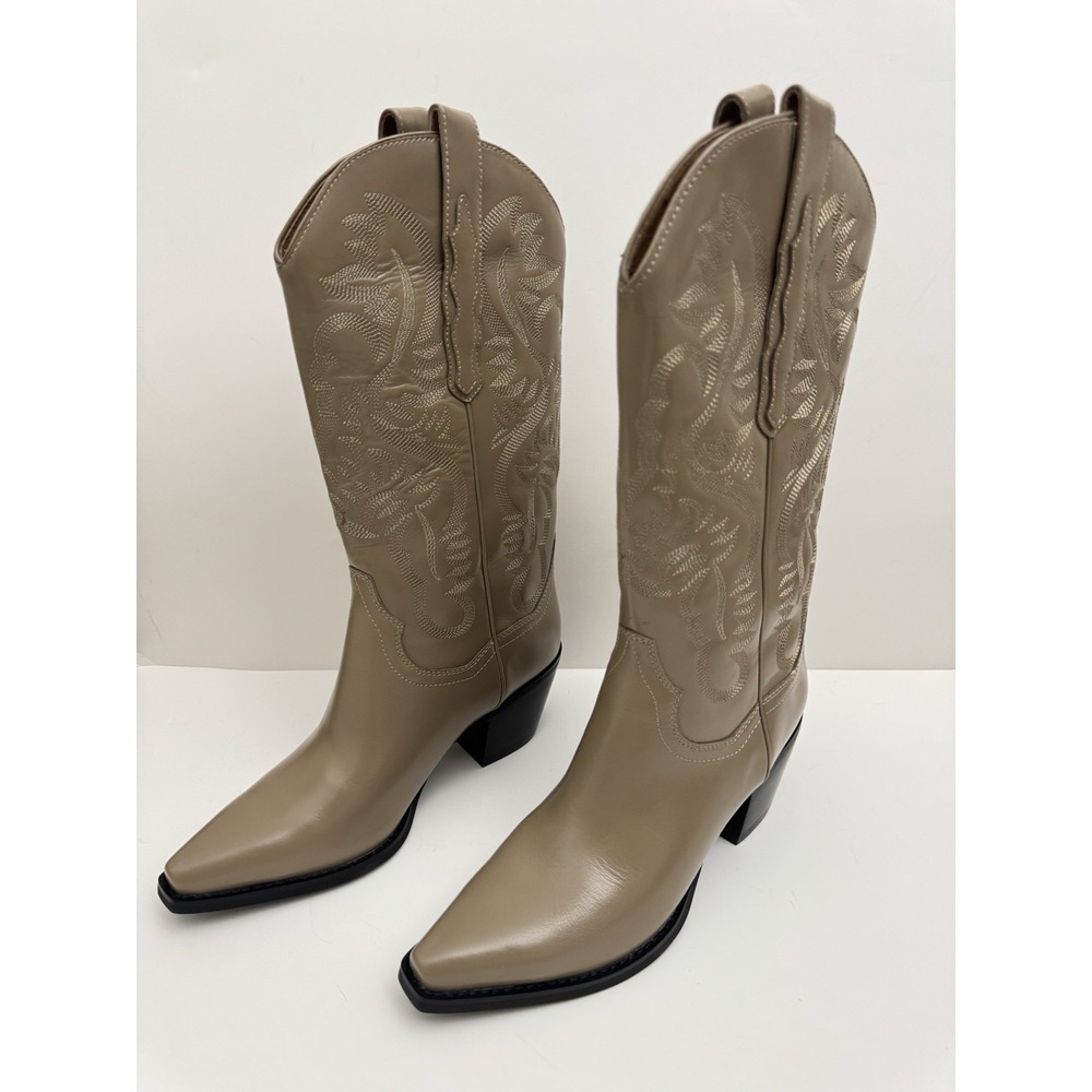 Free People Jeffrey Campbell Dagget‎ Western Boots Leather Dark Taupe Size 8 NIB